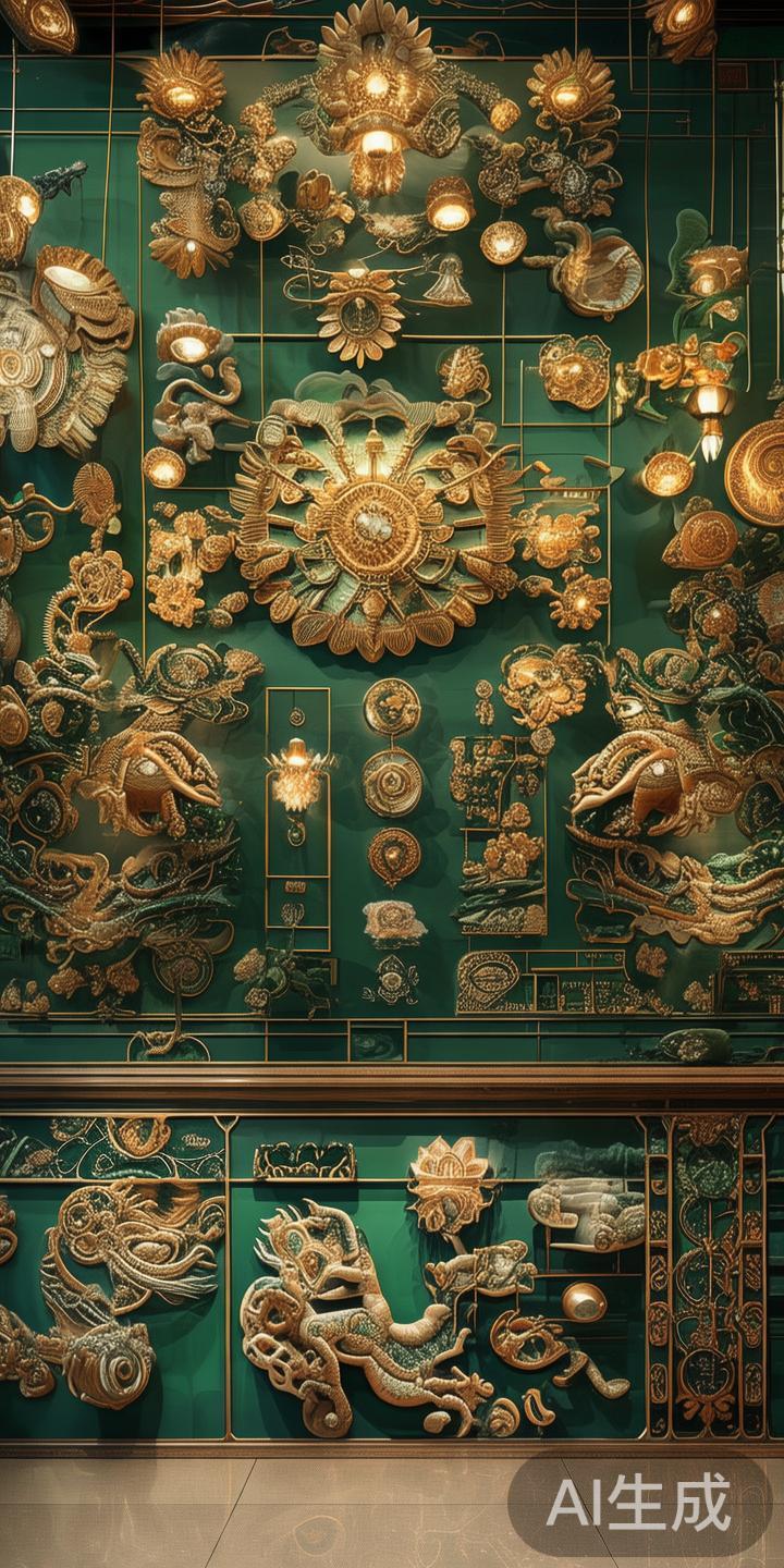 此外，设计师巧妙地将貔貅融入到灯饰、雕塑和墙面装饰